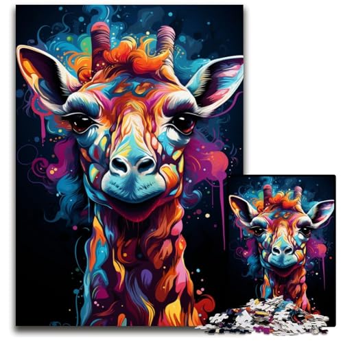Malen und Malen: Giraffen-Puzzle 1000 Teile Puzzle für Erwachsene Denksportaufgabe und Heimdekoration 1000 Teile (75 x 50 cm) von CYSEHKRBL
