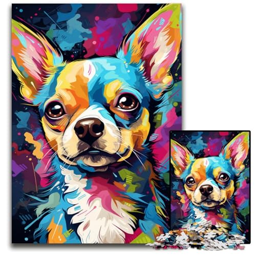 Malen von bunten Chihuahua-Hundekunstwerken 1000-teiliges Puzzle schwierige Puzzles für Erwachsene Geburtstagsgeschenkidee anspruchsvolles Denkspiel 1000 Teile (75 x 50 cm) von CYSEHKRBL
