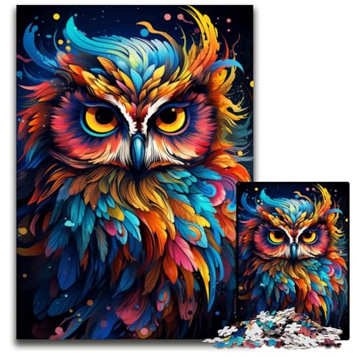 Malen von bunten Eulen-Kunstpuzzles für 1000-teilige Holzpuzzles. Bunte Heimdekoration und interaktives Familienspiel 1000 Teile (75 x 50 cm) von CYSEHKRBL