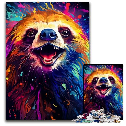 Malen von bunten Faultier-Kunstpuzzles für 1000 Teile schwierige Puzzles für Erwachsene anspruchsvolles Denkspiel entspannendes Spielzeug für Teenager 1000 Teile (75 x 50 cm) von CYSEHKRBL