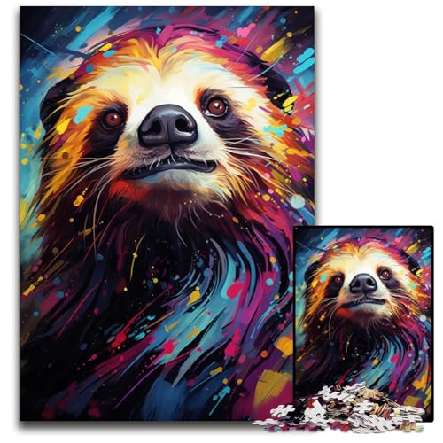 Malen von bunten Faultieren 1000-teiliges Puzzle für Erwachsene Holzpuzzle für Erwachsene für Teenager und Familien perfekte DIY-Dekoration und knifflige Herausforderung 1000 Teile (75 x 50 cm) von CYSEHKRBL