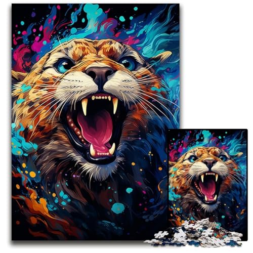 Malen von bunten Leoparden 1000-teiliges Puzzle schwierige Puzzles für Erwachsene Familie interaktives Spiel Bastelgeschenk mit farbenfrohen Kunstwerken 1000 Teile (38 x 26 cm) von CYSEHKRBL