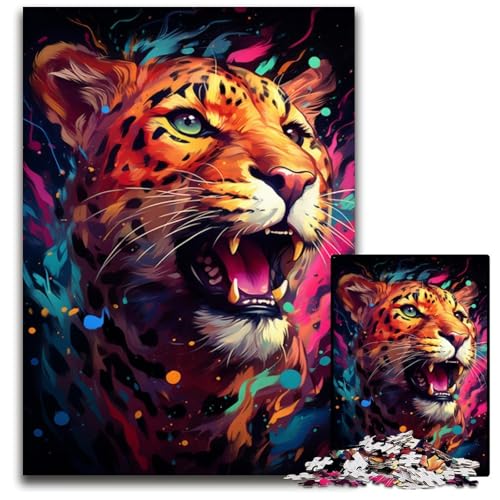 Malen von bunten Leoparden 1000-teiliges Puzzle schwierige Puzzles für Erwachsene Familie interaktives Spiel Bastelgeschenk mit farbenfrohen Kunstwerken 1000 Teile (38 x 26 cm) von CYSEHKRBL