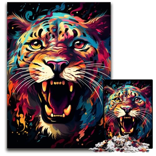 Malen von bunten Leoparden-Puzzles 1000 Teile für Erwachsene Puzzles für Teenager und Familien Spaß zum Selbermachen Denkspiel Geschenk 1000 Teile (75 x 50 cm) von CYSEHKRBL