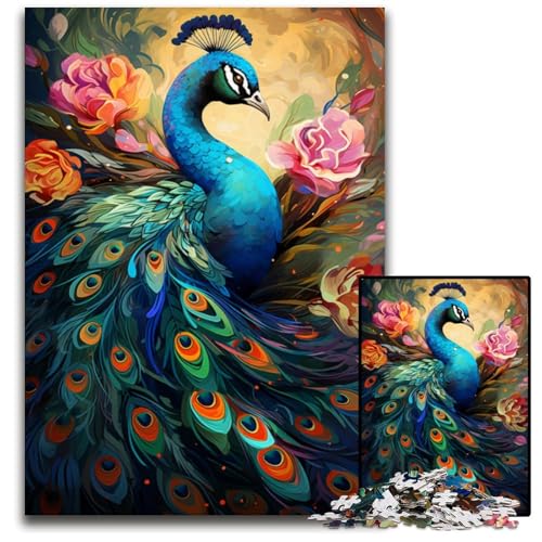 Malen von bunten Pfauen-Kunstpuzzles für 1000 Teile Holzpuzzles farbenfrohe Heimdekoration und interaktives Familienspiel 1000 Teile (75 x 50 cm) von CYSEHKRBL