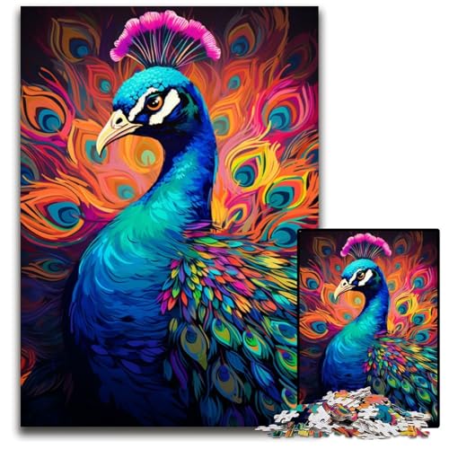 Malen von bunten Pfauen-Puzzles 1000 Teile für Erwachsene Holzpuzzle Eltern Liebhaber Freunde Alter 1000 PCS (75 x 50 cm) von CYSEHKRBL