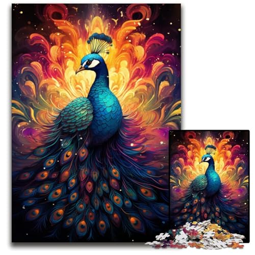 Malen von bunten Pfauen-Puzzles für 1000 Teile Holzpuzzles perfekt für Teenager und Sammler ideale Heimdekoration und Reisegeschenk 1000 Teile (75 x 50 cm) von CYSEHKRBL