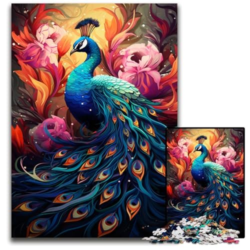 Malen von bunten Pfauen-Puzzles für Erwachsene 1000 Teile Holzpuzzles Weihnachten Halloween Ostern Neujahr 1000 PCS (75 x 50 cm) von CYSEHKRBL