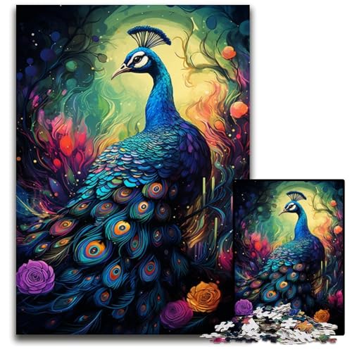Malen von bunten Pfauen-Puzzles mit 1000 Teilen Puzzles für Erwachsene Denksportaufgabe und Heimdekoration 1000 Teile (38 x 26 cm) von CYSEHKRBL