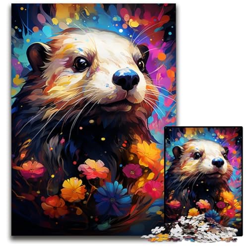 Malen von bunten Seeottern 1000-teiliges Puzzle für Erwachsene Holzpuzzle für Erwachsene für Teenager und Familien perfekte DIY-Dekoration und knifflige Herausforderung 1000 Teile (75 x 50 cm) von CYSEHKRBL