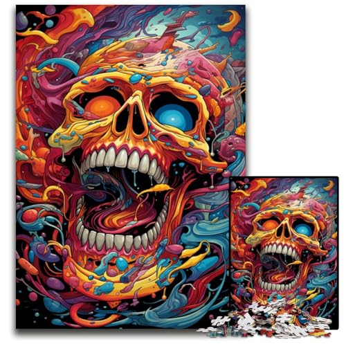 Malen von bunten Totenköpfen 1000-teiliges Puzzle für Erwachsene ideal für Liebhaber perfektes Weihnachts- Neujahrs- und Valentinstagsgeschenk 1000 Teile (75 x 50 cm) von CYSEHKRBL