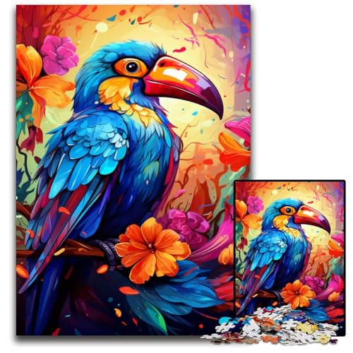 Malen von bunten Tukan-Puzzles für Erwachsene 1000 Teile Holzpuzzle Weihnachten Halloween Ostern Neujahr 1000 Teile (75 x 50 cm) von CYSEHKRBL