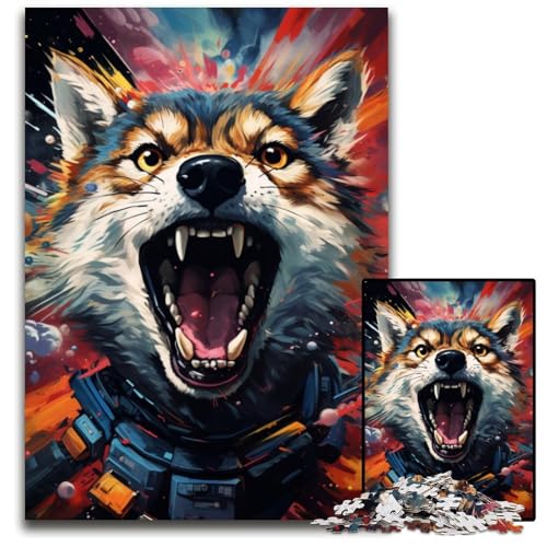 Malen von farbenfrohem süßem Wolf 1000-teiliges Puzzle schwierige Puzzles für Erwachsene Geburtstagsgeschenkidee anspruchsvolles Denkspiel 1000 Teile (38 x 26 cm) von CYSEHKRBL