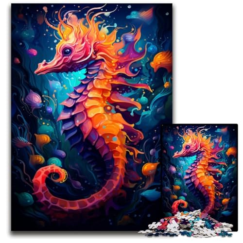 Malen von farbenfrohen Seepferdchen-Kunstwerken 1000-teiliges Puzzle schwierige Puzzles für Erwachsene Familie interaktives Spiel Bastelgeschenk mit farbenfrohen Kunstwerken 1000 Teile (75 x 50 cm) von CYSEHKRBL