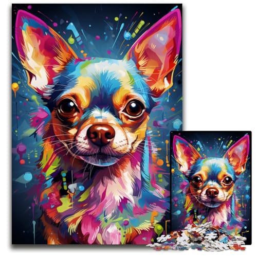 Malen von farbigen Chihuahua-Hunde-Puzzles für Erwachsene 1000 Puzzles für Erwachsene für Reiseliebhaber und Paare anspruchsvolles Spielzeug 1000 Teile (75 x 50 cm) von CYSEHKRBL