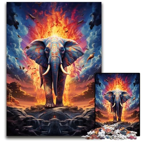 Malender Elefant buntes psychedelisches Puzzle 1000 Teile für Erwachsene Holzpuzzle Denkspiel für Teenager und Familieninteraktion 1000 Teile (75 x 50 cm) von CYSEHKRBL