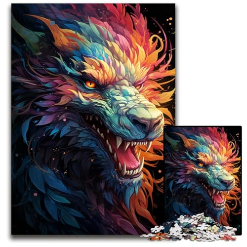 Mysteriöses Drachengemälde-Puzzle für Erwachsene 1000-teiliges Holzpuzzle Weihnachten Halloween Ostern Neujahr 1000 Teile (75 x 50 cm) von CYSEHKRBL