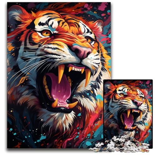 Mysteriöses Tiger-Malpuzzle für Erwachsene 1000-teiliges Holzpuzzle Weihnachten Halloween Ostern Neujahr 1000 PCS (75 x 50 cm) von CYSEHKRBL