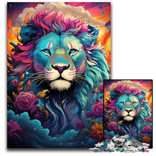 Mystisches Gemälde Löwen-Puzzle für 1000 Teile Holzpuzzle perfekt für Teenager und Sammler ideale Heimdekoration und Reisegeschenk 1000 Teile (75 x 50 cm) von CYSEHKRBL