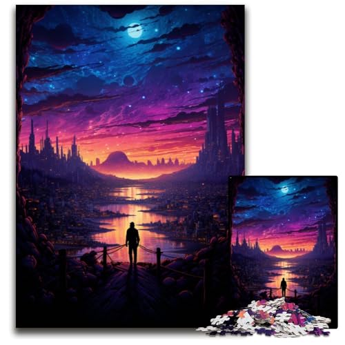 Nachtansicht unter dem Sternenhimmel Puzzle für Erwachsene 1000 Puzzles für Erwachsene für Reiseliebhaber und Paare anspruchsvolles Spielzeug 1000 Teile (75 x 50 cm) von CYSEHKRBL