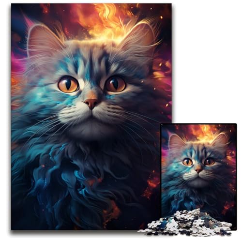 Nebula Cats farbenfrohes psychedelisches Puzzle 1000 Teile für Erwachsene Puzzles für Teenager und die ganze Familie lustiges DIY-Denkspiel Geschenk 1000 Teile (75 x 50 cm) von CYSEHKRBL