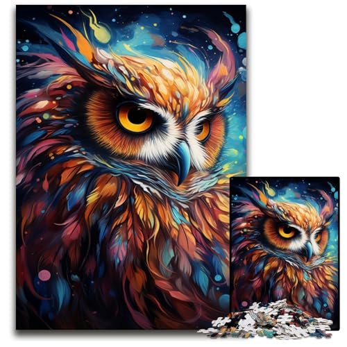 Nebula Owls farbenfrohe psychedelische Puzzles für 1000-teilige Papierpuzzles perfekt für Teenager und Sammler ideale Heimdekoration und Reisegeschenk 1000 Teile (38 x 26 cm) von CYSEHKRBL