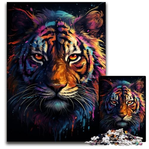 Nebula Tigers farbenfrohes psychedelisches Puzzle mit 1000 Teilen Puzzle für Erwachsene Denksportaufgabe und Heimdekoration 1000 Teile (75 x 50 cm) von CYSEHKRBL