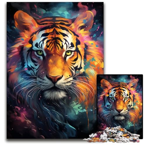 Nebula Tigers farbenfrohes psychedelisches Puzzle mit 1000 Teilen für Erwachsene Puzzles für Teenager und die ganze Familie lustiges DIY-Denkspiel Geschenk 1000 Teile (75 x 50 cm) von CYSEHKRBL