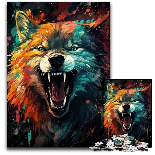 Nebula Wolfs farbenfrohes psychedelisches Puzzle mit 1000 Teilen anspruchsvolle Puzzles Muttertag Geburtstag Weihnachten 1000 Teile (38 x 26 cm) von CYSEHKRBL