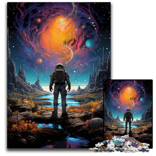 Neonlandschaft farbenfrohes psychedelisches Astronauten-Puzzle 1000 Teile anspruchsvolle Puzzles Muttertag Geburtstage Weihnachten 1000 PCS (75 x 50 cm) von CYSEHKRBL