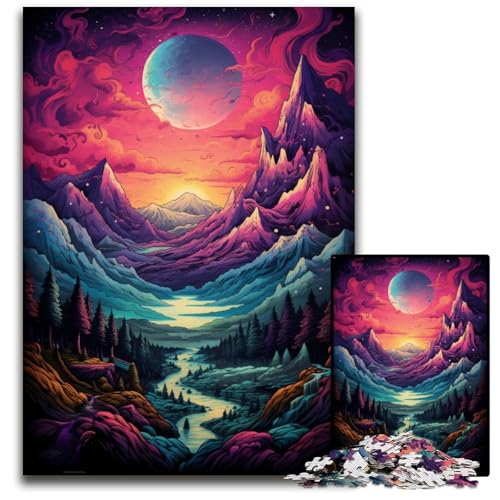 Psychedelic Alps Puzzle 1000 Teile für Erwachsene Holzpuzzle perfekt für Familienfeiern Geburtstage Feiertage 1000 PCS (75 x 50 cm) von CYSEHKRBL
