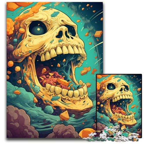 Psychedelic Art Skull Puzzles 1000 Teile für Erwachsene Papierpuzzle Eltern Liebhaber Freunde Alter 1000 PCS (38 x 26 cm) von CYSEHKRBL