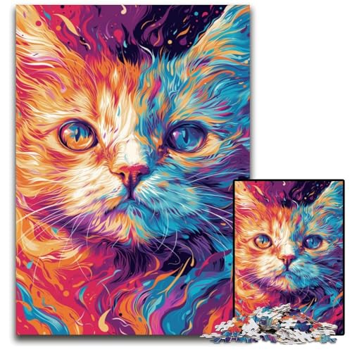 Psychedelic Cat Art Puzzle 1000 Teile anspruchsvolle Puzzles Muttertag Geburtstage Weihnachten 1000 Teile (75 x 50 cm) von CYSEHKRBL