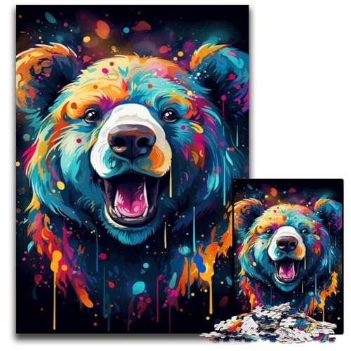 Psychedelic Color Bear 1000-teiliges Puzzle schwierige Puzzles für Erwachsene und die ganze Familie interaktives Spiel Bastelgeschenk mit farbenfrohen Kunstwerken 1000 Teile (75 x 50 cm) von CYSEHKRBL