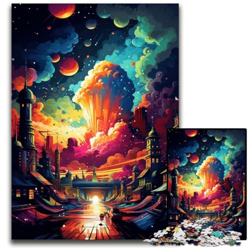 Psychedelic Color City 1000-teiliges Puzzle-Geschenk. Schwierige Puzzles für Erwachsene. Anspruchsvolles Denkspiel für Teenager. Familienspaß. Interaktives Spiel. 1000 Teile (75 x 50 cm) von CYSEHKRBL