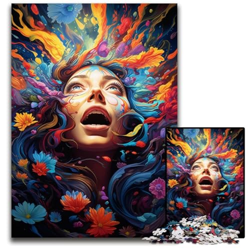 Psychedelische Farbkunst-Frauen-Puzzles für 1000 Teile schwierige Puzzles für Erwachsene anspruchsvolles Denkspiel entspannendes Spielzeug für Teenager 1000 Teile (38 x 26 cm) von CYSEHKRBL