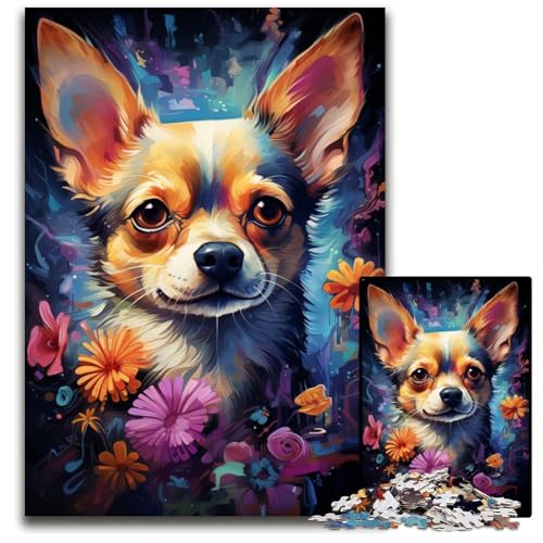 Psychedelischer Chihuahua-Hund 1000-teiliges Puzzle unmögliches Puzzle für Erwachsene Denksportaufgabe Spiel für Erwachsene interaktive Familienaktivität 1000 Teile (75 x 50 cm) von CYSEHKRBL