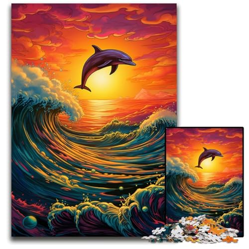 Psychedelischer Farbdelfin 1000-teiliges Puzzle für Erwachsene anspruchsvolle Puzzles perfekt für Teenager Familienzusammenhalt Denksportaufgabe und DIY-Heimdekor-Geschenk 1000 Teile (75 x 50 cm) von CYSEHKRBL