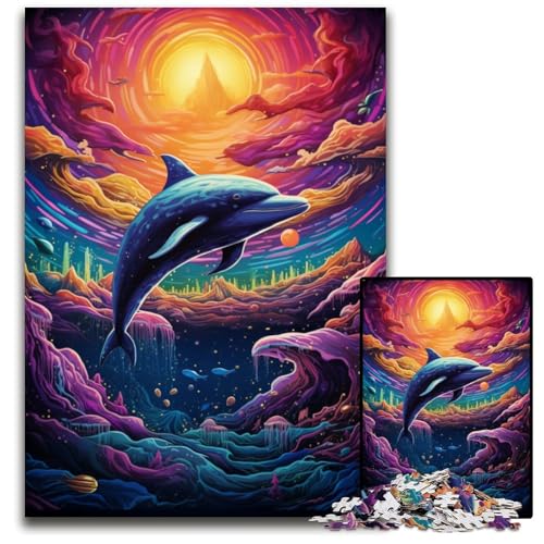 Psychedelischer Farbdelfin 1000-teiliges Puzzle schwierige Puzzles für Erwachsene und die ganze Familie interaktives Spiel Bastelgeschenk mit farbenfrohen Kunstwerken 1000 Teile (75 x 50 cm) von CYSEHKRBL