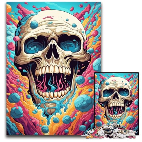 Psychedelischer Kunst-Totenkopf 1000-teiliges Puzzle schwierige Puzzles für Erwachsene und die ganze Familie interaktives Spiel Bastelgeschenk mit farbenfrohen Kunstwerken 1000 Teile (75 x 50 cm) von CYSEHKRBL