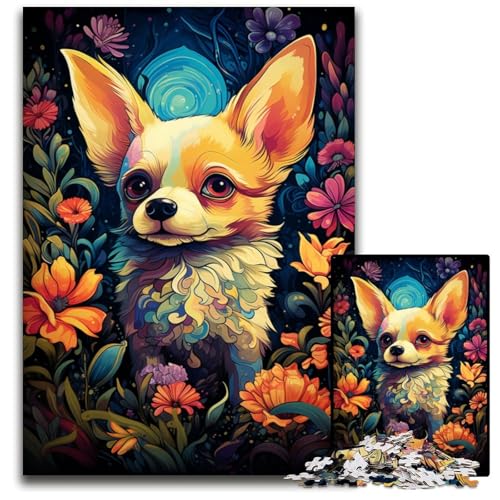 Psychedelisches Chihuahua-Hunde-Puzzle 1000 Teile für Erwachsene Holzpuzzle Eltern Liebhaber Freunde Alter 1000 PCS (75 x 50 cm) von CYSEHKRBL