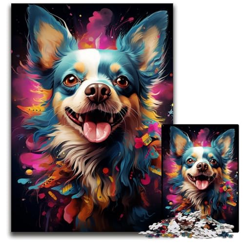 Psychedelisches Chihuahua-Hunde-Puzzle 1000 Teile für Erwachsene Puzzles für Teenager und Familien Spaß zum Selbermachen Denkspiel Geschenk 1000 Teile (75 x 50 cm) von CYSEHKRBL