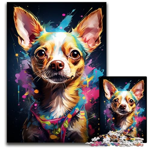Psychedelisches Chihuahua-Hunde-Puzzle 1000 Teile für Erwachsene unmögliches Puzzle für Erwachsene perfektes DIY-Kunstdekor oder Geburtstagsgeschenk 1000 Teile (75 x 50 cm) von CYSEHKRBL