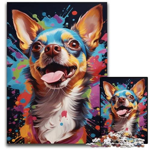 Psychedelisches Chihuahua-Hunde-Puzzle für Erwachsene 1000 Puzzles für Erwachsene für Reiseliebhaber und Paare anspruchsvolles Spielzeug 1000 Teile (75 x 50 cm) von CYSEHKRBL
