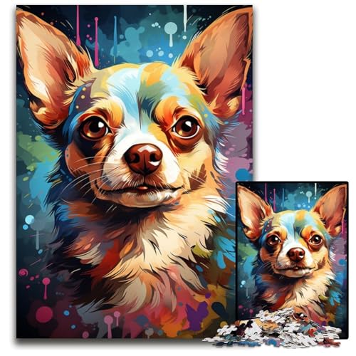 Psychedelisches Chihuahua-Hunde-Puzzle für Erwachsene 1000-teiliges Papierpuzzle Weihnachten Halloween Ostern Neujahr 1000 PCS (38 x 26 cm) von CYSEHKRBL