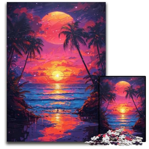 Psychedelisches Strand-Sonnenuntergang-Puzzle 1000 Teile für Erwachsene Papierpuzzle Denkspiel für Teenager und Familieninteraktion 1000 Teile (38 x 26 cm) von CYSEHKRBL