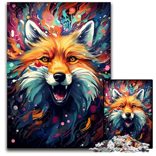 Psychedelisches Weihnachtsfuchs-Puzzle 1000 Teile für Erwachsene Holzpuzzle Eltern Liebhaber Freunde Alter 1000 PCS (75 x 50 cm) von CYSEHKRBL