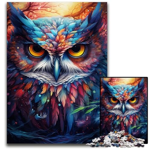 Puzzle 1000 Teile Gemälde Bunte Eulenkunst Puzzles Weihnachten Halloween Ostern Neujahr 1000 Teile (75 x 50 cm) von CYSEHKRBL