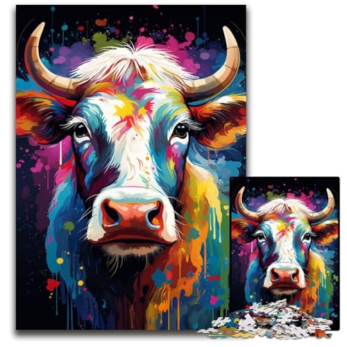 Puzzle 1000 Teile Gemälde Einer bunten Kuh Puzzles anspruchsvolles Denkspiel für Teenager unterhaltsames Familien-Interaktives Spiel 1000 Teile (75 x 50 cm) von CYSEHKRBL