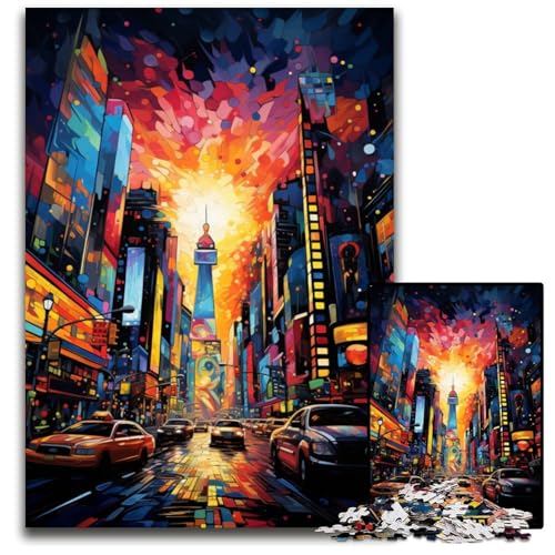 Puzzle 1000 Teile Gemälde Neon New York Times Square Puzzles Weihnachten Halloween Ostern Neujahr 1000 Teile (75 x 50 cm) von CYSEHKRBL